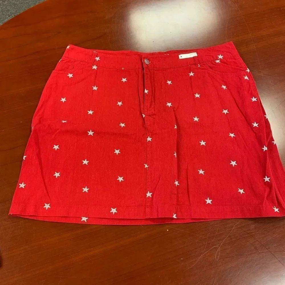 Woman Within Red Denim Star Fish Motif Skirt sz 18W